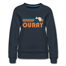 Ouray, Colorado Women’s Sweatshirt - Retro Mountain Women’s Ouray Crewneck Sweatshirt - navy