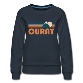 Ouray, Colorado Women’s Sweatshirt - Retro Mountain Women’s Ouray Crewneck Sweatshirt - navy