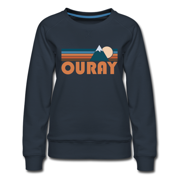 Ouray, Colorado Women’s Sweatshirt - Retro Mountain Women’s Ouray Crewneck Sweatshirt - navy