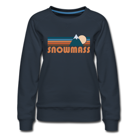 Snowmass, Colorado Women’s Sweatshirt - Retro Mountain Women’s Snowmass Crewneck Sweatshirt - navy