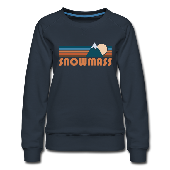 Snowmass, Colorado Women’s Sweatshirt - Retro Mountain Women’s Snowmass Crewneck Sweatshirt - navy