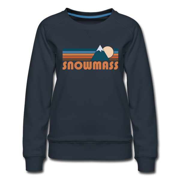 Snowmass, Colorado Women’s Sweatshirt - Retro Mountain Women’s Snowmass Crewneck Sweatshirt - navy