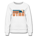 Utah Women’s Sweatshirt - Retro Mountain Women’s Utah Crewneck Sweatshirt - white