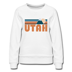 Utah Women’s Sweatshirt - Retro Mountain Women’s Utah Crewneck Sweatshirt - white