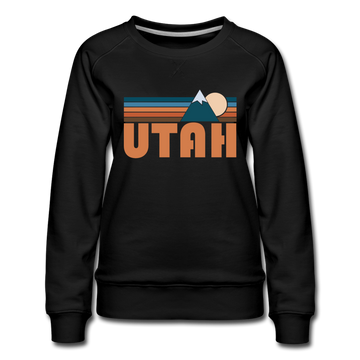 Utah Women’s Sweatshirt - Retro Mountain Women’s Utah Crewneck Sweatshirt - black