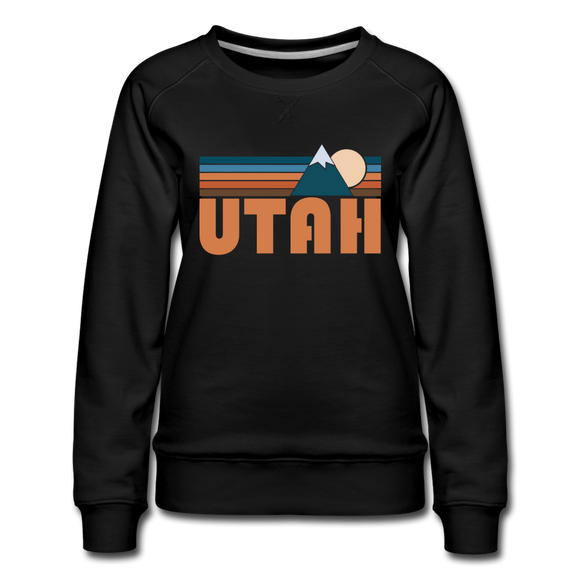 Utah Women’s Sweatshirt - Retro Mountain Women’s Utah Crewneck Sweatshirt - black