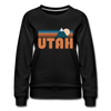 Utah Women’s Sweatshirt - Retro Mountain Women’s Utah Crewneck Sweatshirt - black
