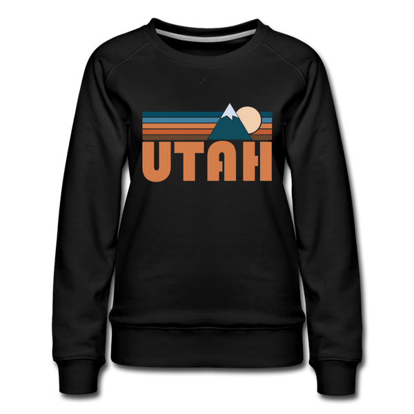 Utah Women’s Sweatshirt - Retro Mountain Women’s Utah Crewneck Sweatshirt - black