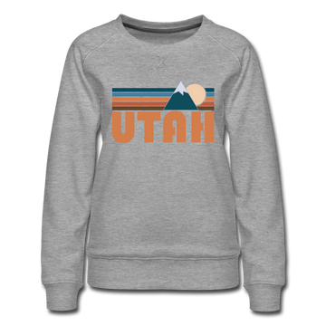 Utah Women’s Sweatshirt - Retro Mountain Women’s Utah Crewneck Sweatshirt - heather gray
