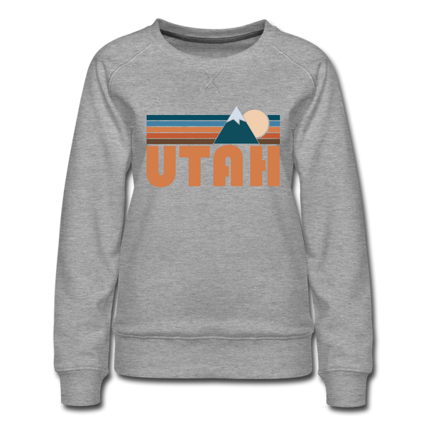Utah Women’s Sweatshirt - Retro Mountain Women’s Utah Crewneck Sweatshirt - heather gray