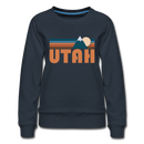 Utah Women’s Sweatshirt - Retro Mountain Women’s Utah Crewneck Sweatshirt - navy