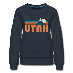 Utah Women’s Sweatshirt - Retro Mountain Women’s Utah Crewneck Sweatshirt - navy
