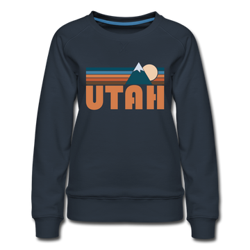 Utah Women’s Sweatshirt - Retro Mountain Women’s Utah Crewneck Sweatshirt - navy
