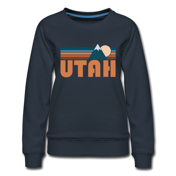 Utah Women’s Sweatshirt - Retro Mountain Women’s Utah Crewneck Sweatshirt - navy