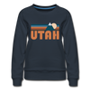 Utah Women’s Sweatshirt - Retro Mountain Women’s Utah Crewneck Sweatshirt - navy