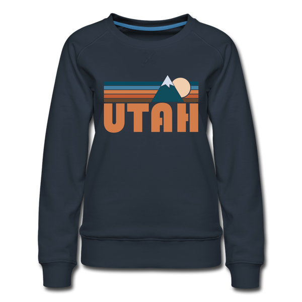 Utah Women’s Sweatshirt - Retro Mountain Women’s Utah Crewneck Sweatshirt - navy