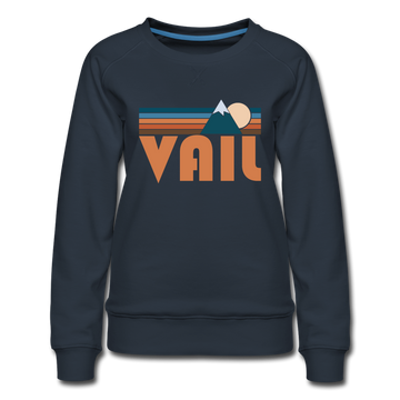 Vail, Colorado Women’s Sweatshirt - Retro Mountain Women’s Vail Crewneck Sweatshirt - navy