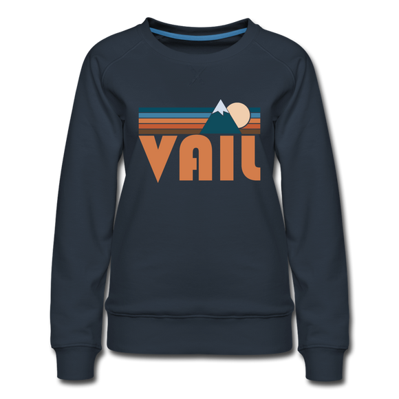 Vail, Colorado Women’s Sweatshirt - Retro Mountain Women’s Vail Crewneck Sweatshirt - navy