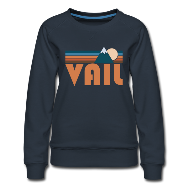 Vail, Colorado Women’s Sweatshirt - Retro Mountain Women’s Vail Crewneck Sweatshirt - navy