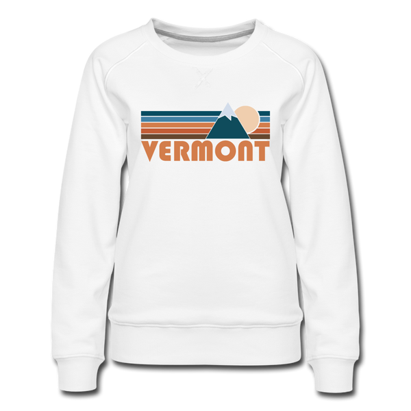 Vermont Women’s Sweatshirt - Retro Mountain Women’s Vermont Crewneck Sweatshirt - white