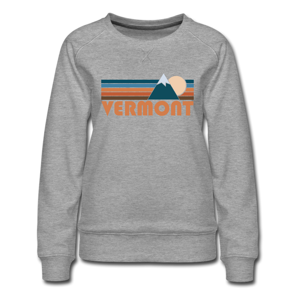 Vermont Women’s Sweatshirt - Retro Mountain Women’s Vermont Crewneck Sweatshirt - heather gray