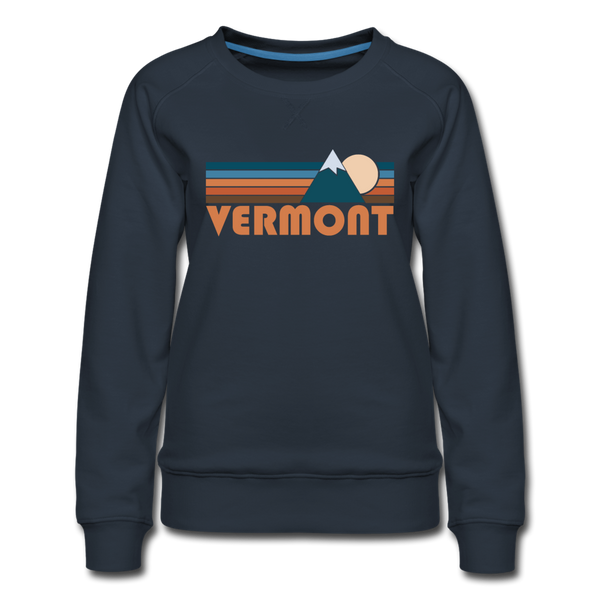 Vermont Women’s Sweatshirt - Retro Mountain Women’s Vermont Crewneck Sweatshirt - navy
