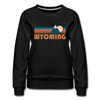 Wyoming Women’s Sweatshirt - Retro Mountain Women’s Wyoming Crewneck Sweatshirt - black