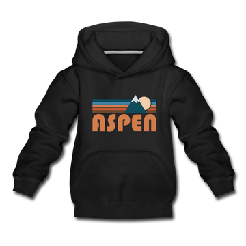Aspen, Colorado Youth Hoodie - Retro Mountain Youth Aspen Hooded Sweatshirt - black