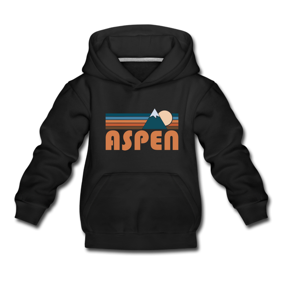 Aspen, Colorado Youth Hoodie - Retro Mountain Youth Aspen Hooded Sweatshirt - black