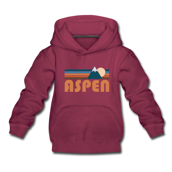 Aspen, Colorado Youth Hoodie - Retro Mountain Youth Aspen Hooded Sweatshirt - burgundy
