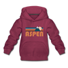 Aspen, Colorado Youth Hoodie - Retro Mountain Youth Aspen Hooded Sweatshirt - burgundy