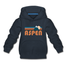 Aspen, Colorado Youth Hoodie - Retro Mountain Youth Aspen Hooded Sweatshirt - navy