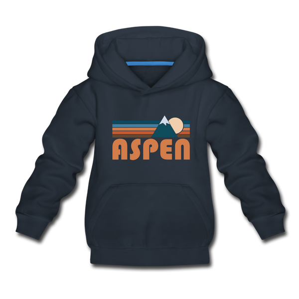 Aspen, Colorado Youth Hoodie - Retro Mountain Youth Aspen Hooded Sweatshirt - navy