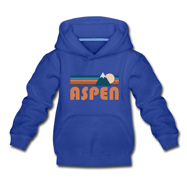 Aspen, Colorado Youth Hoodie - Retro Mountain Youth Aspen Hooded Sweatshirt - royal blue