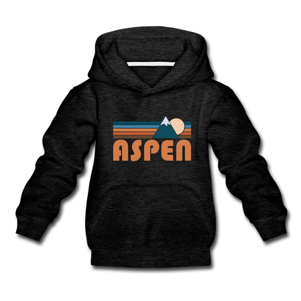 Aspen, Colorado Youth Hoodie - Retro Mountain Youth Aspen Hooded Sweatshirt - charcoal gray