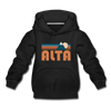 Alta, Utah Youth Hoodie - Retro Mountain Youth Alta Hooded Sweatshirt - black