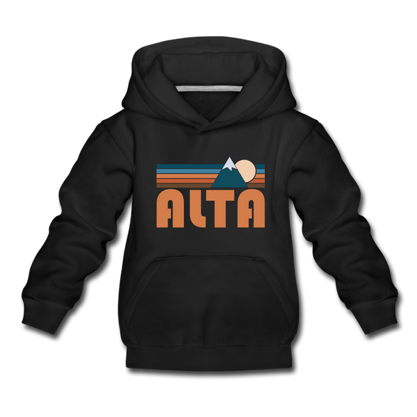 Alta, Utah Youth Hoodie - Retro Mountain Youth Alta Hooded Sweatshirt - black