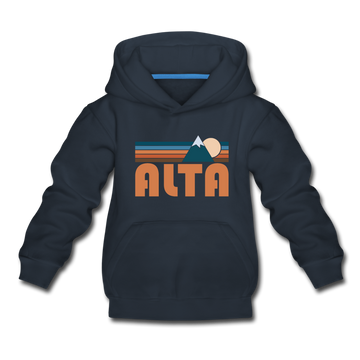 Alta, Utah Youth Hoodie - Retro Mountain Youth Alta Hooded Sweatshirt - navy