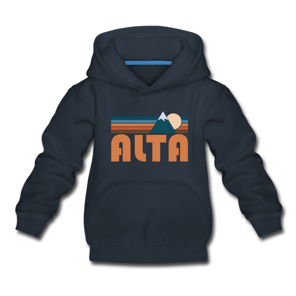 Alta, Utah Youth Hoodie - Retro Mountain Youth Alta Hooded Sweatshirt - navy