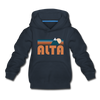 Alta, Utah Youth Hoodie - Retro Mountain Youth Alta Hooded Sweatshirt - navy