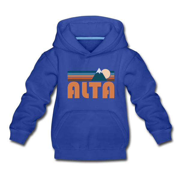 Alta, Utah Youth Hoodie - Retro Mountain Youth Alta Hooded Sweatshirt - royal blue