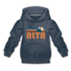 Alta, Utah Youth Hoodie - Retro Mountain Youth Alta Hooded Sweatshirt - heather denim