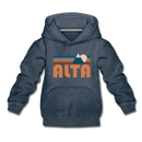 Alta, Utah Youth Hoodie - Retro Mountain Youth Alta Hooded Sweatshirt - heather denim