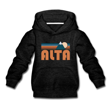 Alta, Utah Youth Hoodie - Retro Mountain Youth Alta Hooded Sweatshirt - charcoal gray