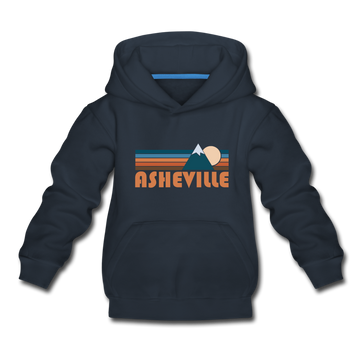 Asheville, North Carolina Youth Hoodie - Retro Mountain Youth Asheville Hooded Sweatshirt - navy