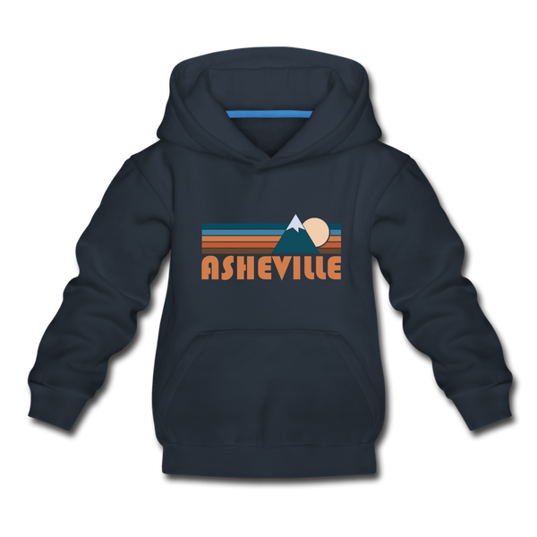Asheville, North Carolina Youth Hoodie - Retro Mountain Youth Asheville Hooded Sweatshirt - navy