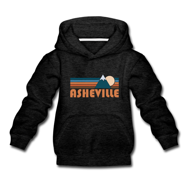 Asheville, North Carolina Youth Hoodie - Retro Mountain Youth Asheville Hooded Sweatshirt - charcoal gray