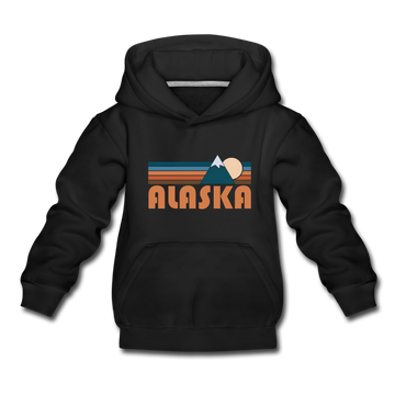 Alaska Youth Hoodie - Retro Mountain Youth Alaska Hooded Sweatshirt - black