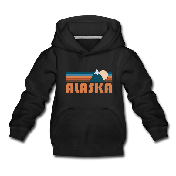 Alaska Youth Hoodie - Retro Mountain Youth Alaska Hooded Sweatshirt - black