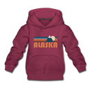 Alaska Youth Hoodie - Retro Mountain Youth Alaska Hooded Sweatshirt - burgundy